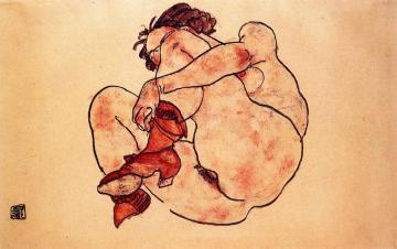 Woman Crouching Artwork by Egon Schiele