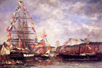 Festival in the Harbor of Honfleur Artwork by Eugène-Louis Boudin