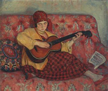 Young girl with guitar Artwork by Henri Lebasque