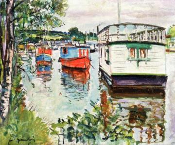 House Boats at Balloch Artwork by George Leslie Hunter