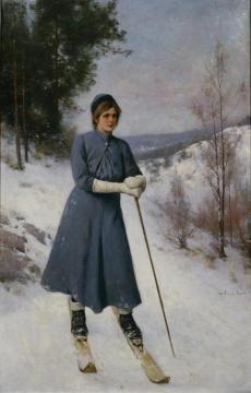 Girl On Skis Artwork by Axel Hjalmar Ender