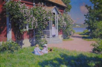 Summer Idyll with Children Playing Artwork by Johan Krouthén