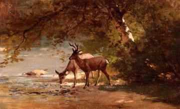 Deer in a Landscape Artwork by Thomas Hill