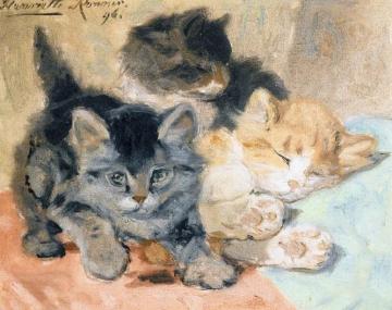 Three Kittens Artwork by Henriette Ronner-Knip