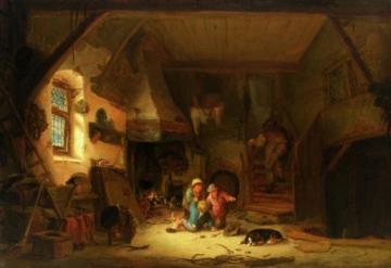 Farm Interior with Children Playing Artwork by Isaac van Ostade