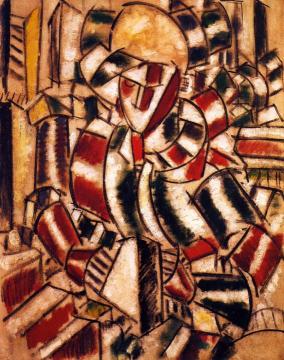 Woman in Red and Green Artwork by Fernand Léger