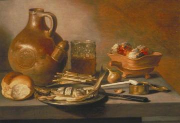 Still Life with Jug, Herring and Smoking Requisites Artwork by Pieter Claesz