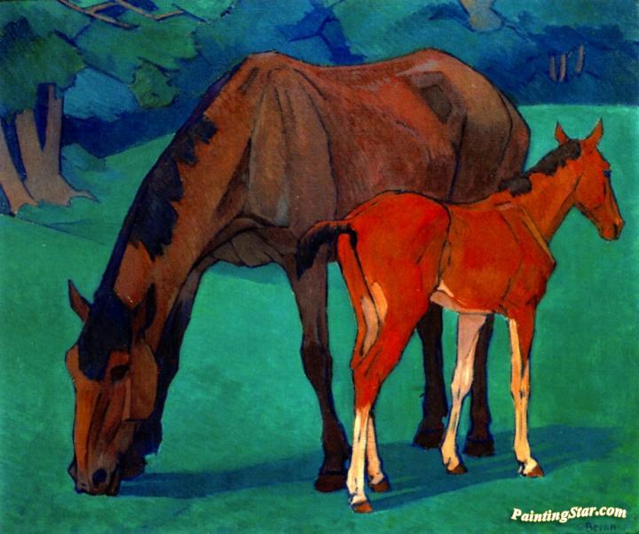 Mare and Foal Artwork by Robert Bevan