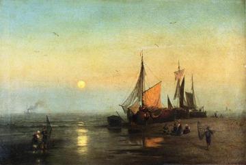 Moonlit Fishing Scene Artwork by Herman Herzog