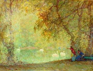 Swans At The Forest Pond Artwork by Ype Wenning