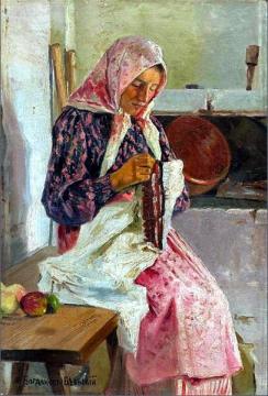 Woman Embroidering the Scarf Artwork by Nikolai Petrovich Bogdanov-belsky