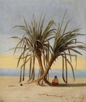 Seated Figure between Two Palm Trees Artwork by Niels Simonsen