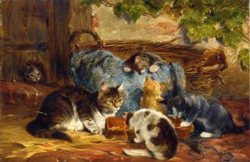 The Kittens' Supper Artwork by Julius Adam