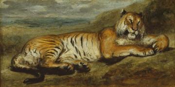 Tiger Resting Artwork by Eugène Delacroix