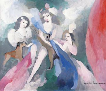 Three Women And Two Dogs Artwork by Marie Laurencin