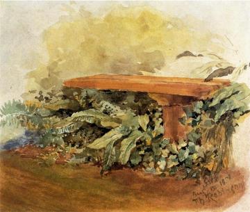 Garden Bench with Ferns Artwork by Theodore Robinson
