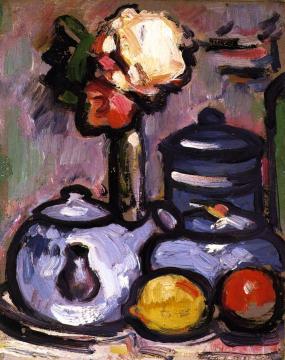 Still Life: Teapot With Flowers And Fruit Artwork by John Duncan Fergusson