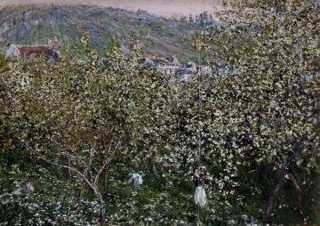Vetheuil, Flowering Plum Trees Artwork by Claude Oscar Monet