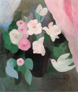 Vase Of Flowers With A Bird Artwork by Marie Laurencin