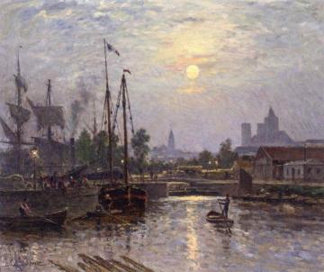 Caen le Long de l'Orne, Cours Caffarelli, Effet de Lune Artwork by Stanislas Lepine