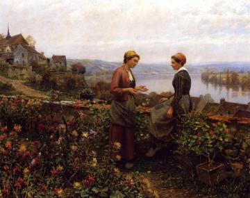 Gossiping Artwork by Daniel Ridgway Knight