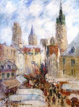 Rue de l'Epicerie in Rouen, Market Day Artwork by Gustave Loiseau