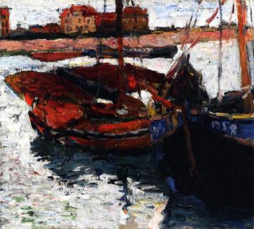 Boats in Zeebrugge Artwork by Béla Czóbel