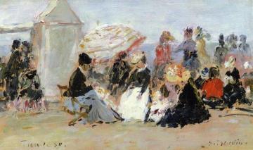 Crinolines on the Beach, Trouville Artwork by Eugène-Louis Boudin