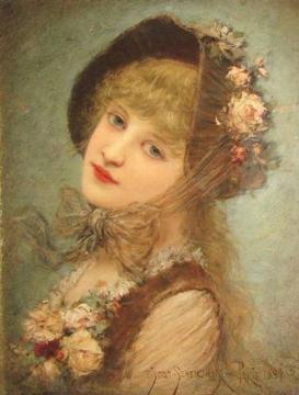 Beautiful Girl in Rose Hat Artwork by Emile Eisman-Semenowsky