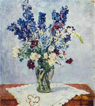 Delphinium and Roses Artwork by Pyotr Konchalovsky