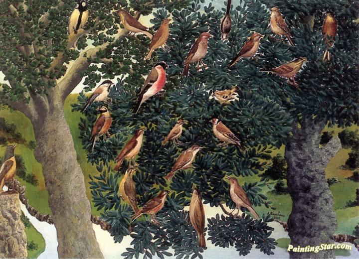 Tree With Birds Artwork by André Bauchant
