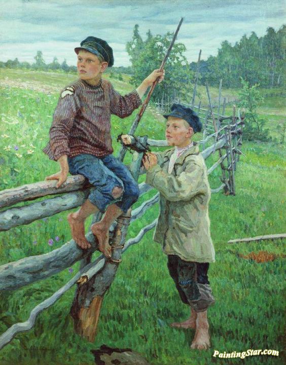 Village Boys Artwork by Nikolai Petrovich Bogdanov-belsky