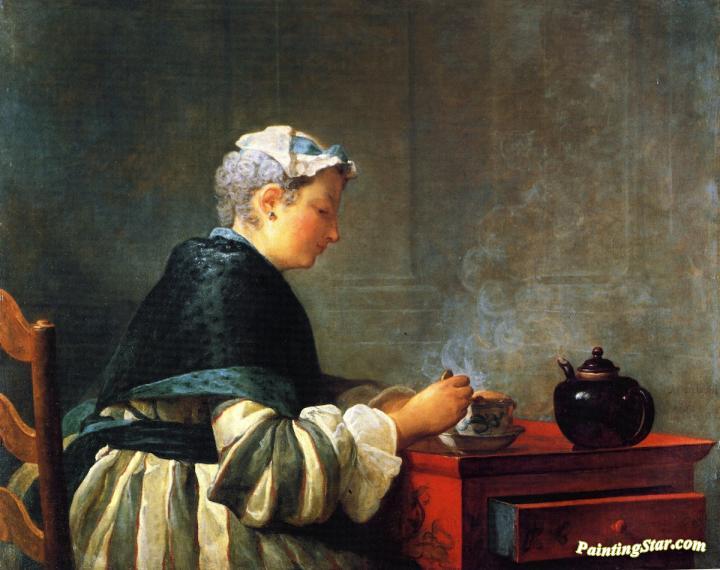 A Lady Taking Tea Artwork by Jean-Baptiste-Simeon Chardin