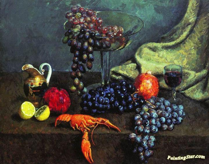 Still Life with Grapes, Lemon and Crayfish Artwork by Ilya Mashkov