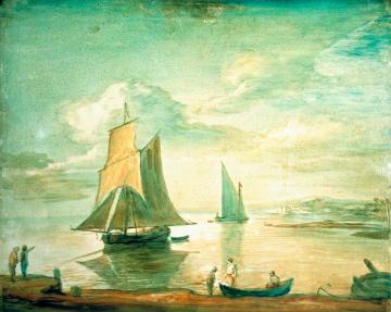 Coastal Scene with Sailing and Rowing Boats and Figures on the Shore Artwork by Thomas Gainsborough