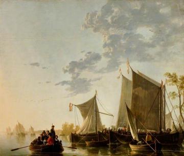Shipping on the Maas with a Party in a Rowing Boat Artwork by Aelbert Cuyp