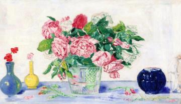 Roses, Tanager And Vases Artwork by James Ensor