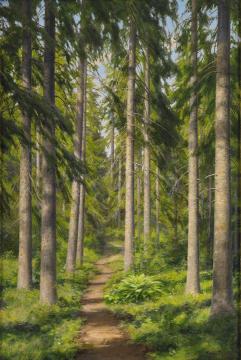 Sunlit Forest Path Artwork by Johan Krouthén