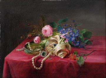 Still Life With Flowers, Shells And Jewelry Artwork by Frants Boe