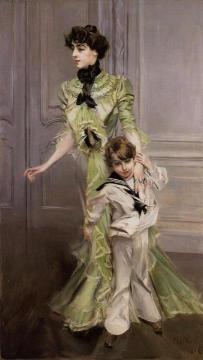 Portrait of Madame Georges Hugo (nee Pauleen Menard-Dozian) and Her Son, Jean Artwork by Giovanni Boldini