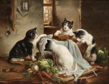Playful kittens Artwork by Carl Reichert