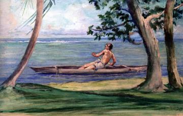 Boy in Canoe Passing in Front of Our House, Vaiala, Samoa Artwork by John La Farge