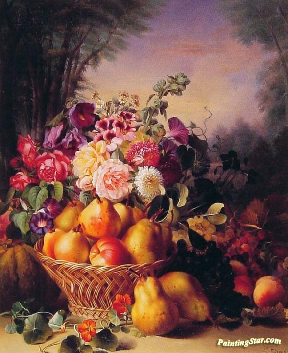 Still Life Of Flowers And Fruits Artwork by Eugene-Adolphe Chevalier