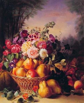 Still Life Of Flowers And Fruits Artwork by Eugene-Adolphe Chevalier