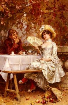 Tea In The Garden, Autumn Artwork by Frederik Henrdik Kaemmerer