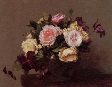 Roses And Clematis Artwork by Henri Fantin-Latour