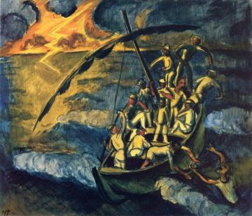 Fishing Boat on a Stormy Sea Artwork by Hermann Max Pechstein