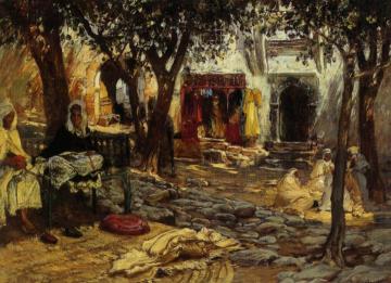 Idle Moments: An Arab Courtyard Artwork by Frederick Arthur Bridgman