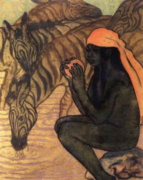 Zebras at the Watering Hole Artwork by Georges Manzana Pissarro