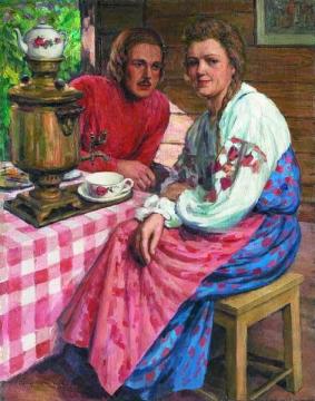 Tea Drinking Artwork by Nikolai Petrovich Bogdanov-belsky